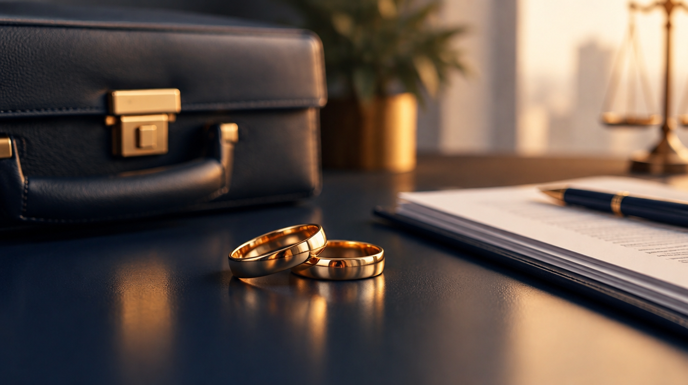 Alianças de casamento simbolizando regime de bens híbrido para casais empresários